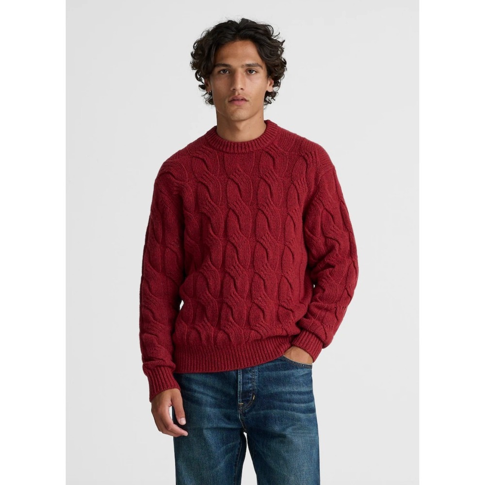 Madewell | NWT Cable-Knit Wool Crewneck Sweater Heather Garnet Red | Sz XS
